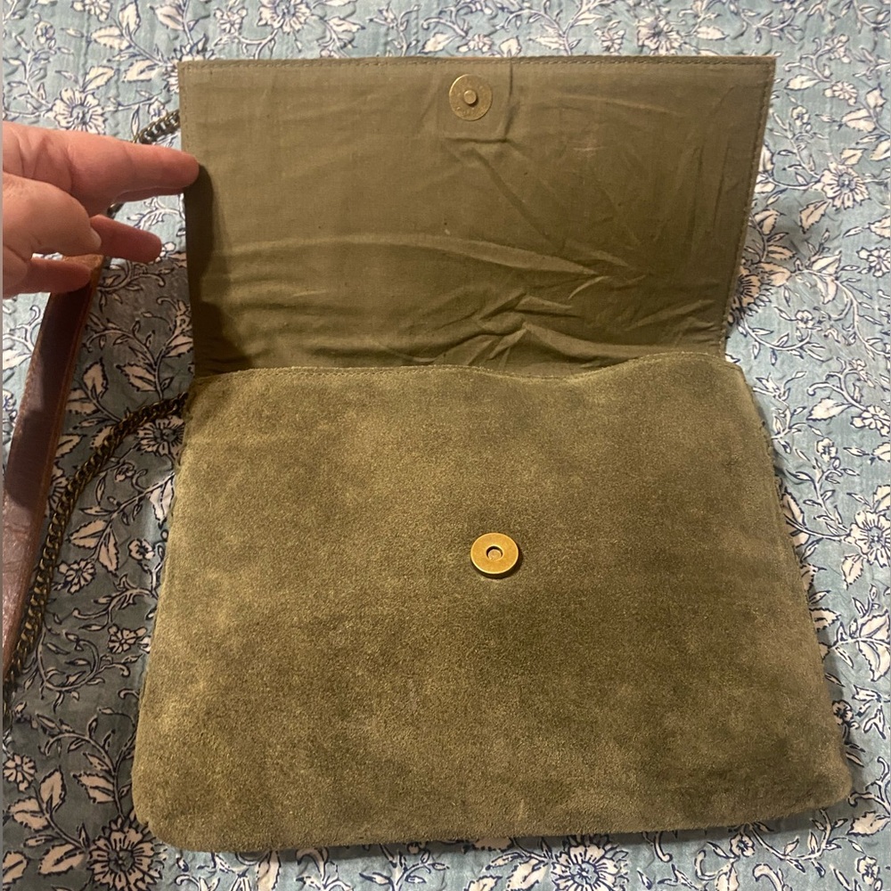 Two-Tone Brown Leather & Olive Suede Crossbody Bag - Picture 10 of 13
